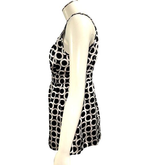 INC International Concepts 4P Silk Sequin Trim Halter Blouse Black White Circles - Picture 3 of 12